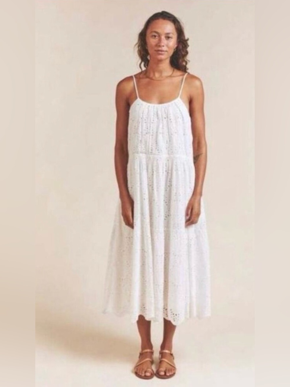 Trovata White Eyelet Spaghetti Strap Midi Dress